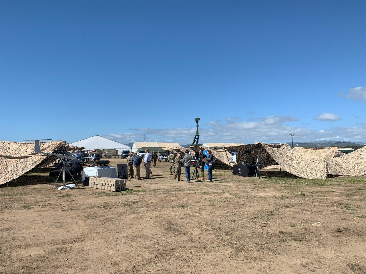 Saab G-AMB Radar in the background connected to LEAPP in a Box (SkyKeeper Flex) in the deployed HQ tent