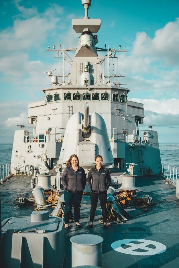 Emily Lewis and Sarah Redmond aboard Te-Kaha