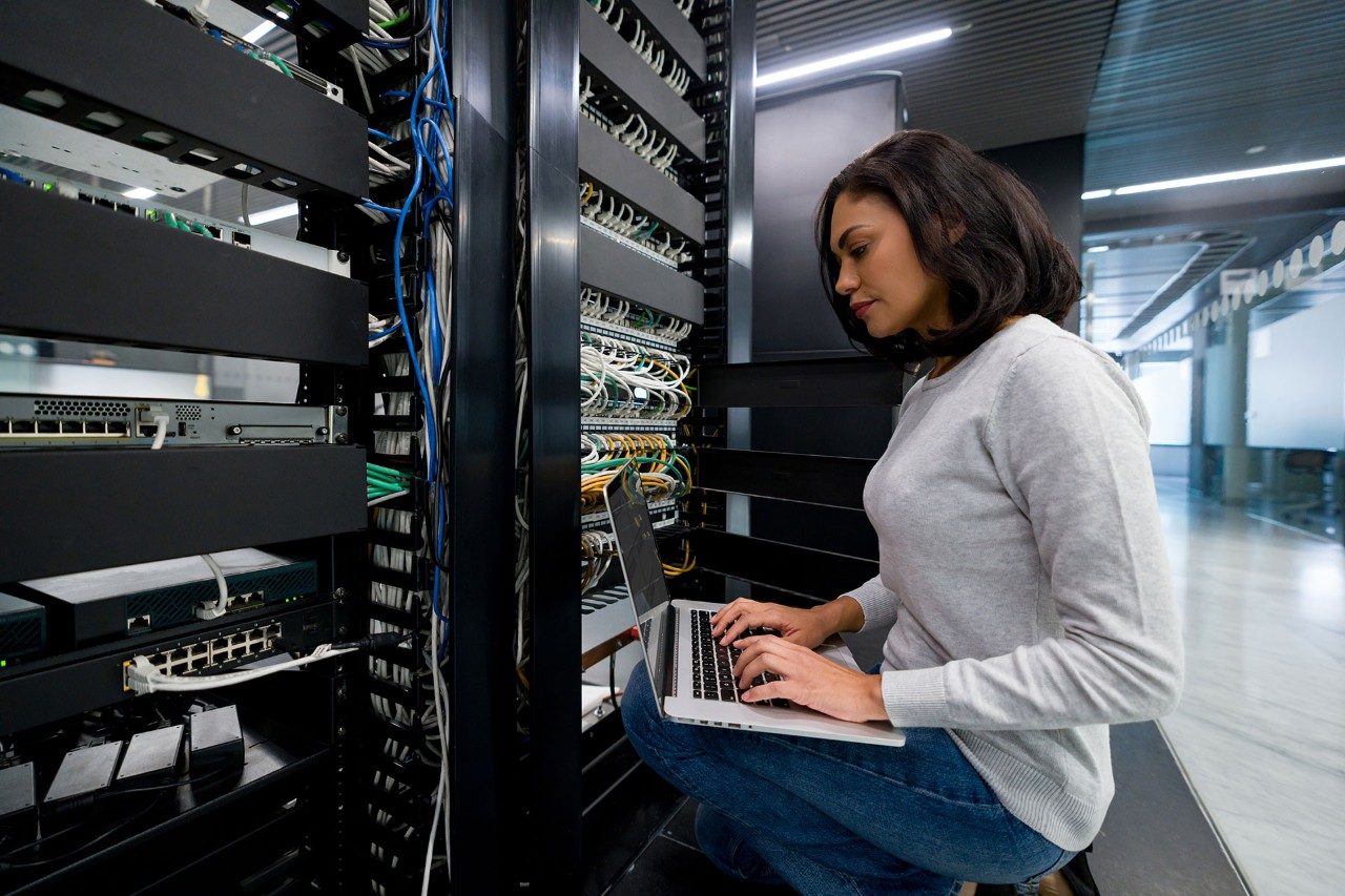 Employee Working on Server Stack