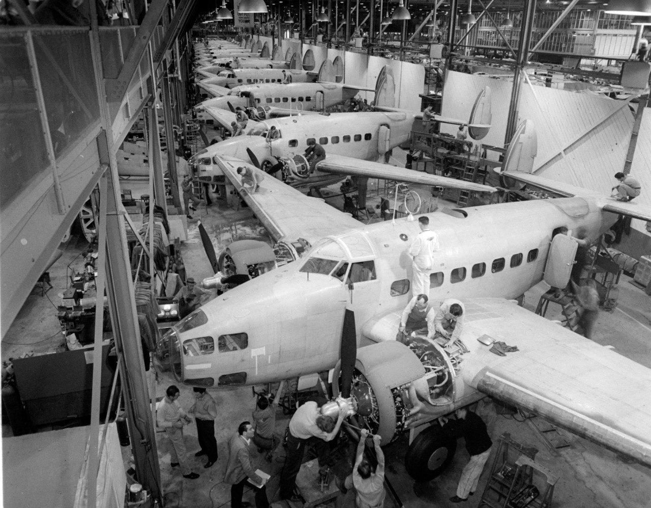 This assembly line is producing the Hudson Bombers used in World War II.