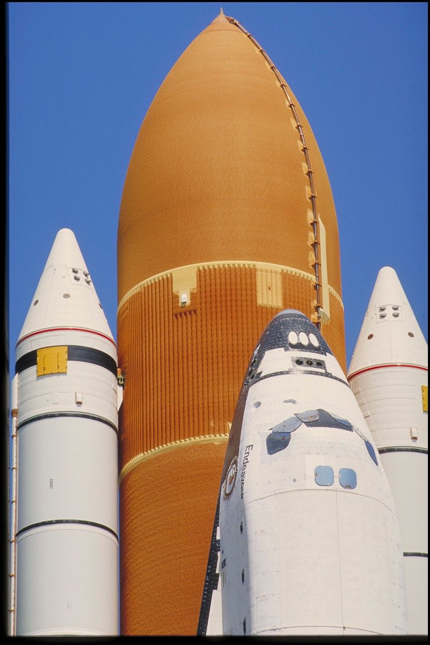 The structural backbone of every shuttle takeoff, the tanks were the largest component of each shuttle at 154 feet in length—longer than the Statue of Liberty—and were composed of nearly a half-million parts. The external tank that launched Columbia’s first mission in 1981 weighed nearly 76,000 pounds, but by 1998 Lockheed Martin had developed the Super Lightweight Tank, lowering the weight of the external tank to approximately 58,500 pounds. This change in design and the shift to a lighter aluminum-lithium alloy made it possible for shuttles to carry greater payloads, a breakthrough that allowed the shuttle to deliver to orbit the construction modules that became the International Space Station.