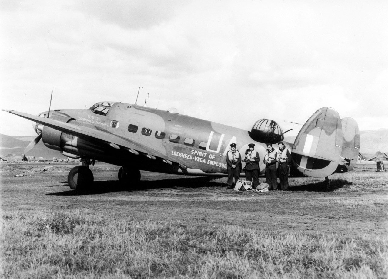 Spirit of Lockheed Vega Employees, with RAF crew. The aircraft was donated by Lockheed and Lockheed employees.