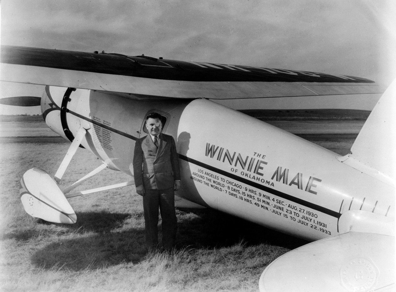 Wiley Post, famous aviator, set around-the-world records in a Vega called the Winnie Mae. (Records: LA to Chicago - 9 hours, 9 minutes, 4 seconds, August 27, 1930; Around the world - 8 days, 15 hours, 51 minutes, June 23 to July 1, 1931; Around the world - 7 days, 18 minutes.)