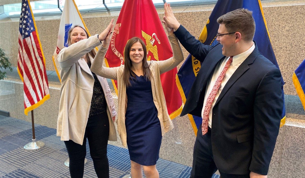 2020 Ethics in Engineering Case Competition winning team: Brigham Young University. From left to right: Jill Piacitelli (BYU’s faculty advisor), Heather Siddoway (BYU student competitor), Hayden Gunnell (BYU student competitor).