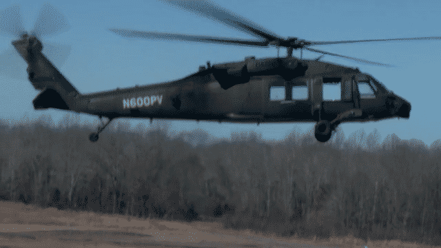The first pilotless BLACK HAWK helicopter flight.