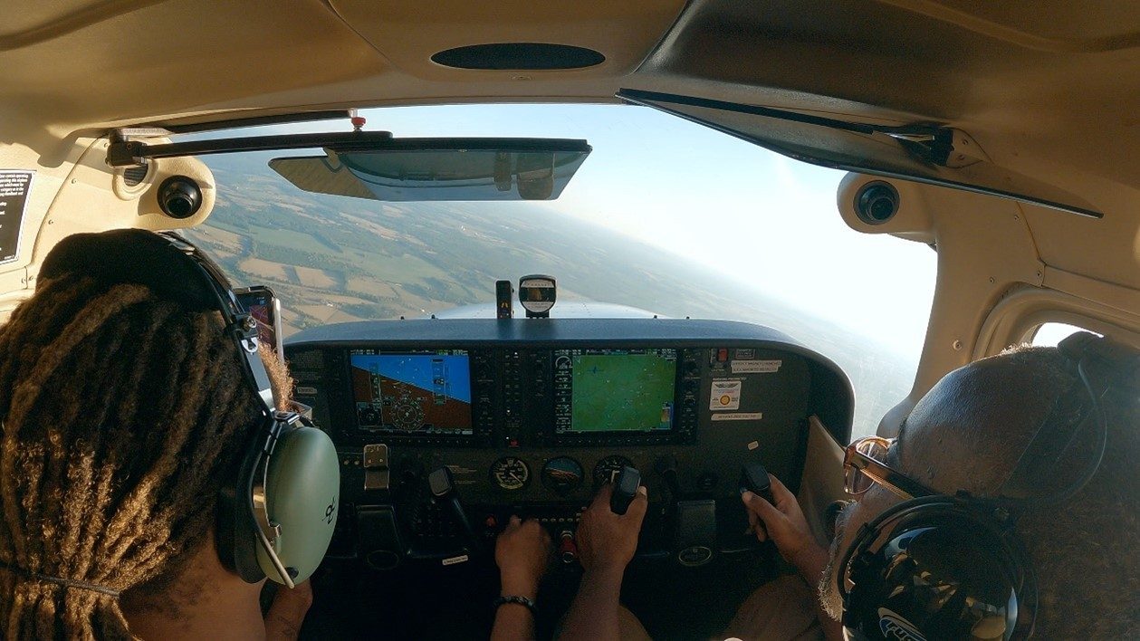 Joe and his grandfather flying over the Shenandoah Mountains for the first time