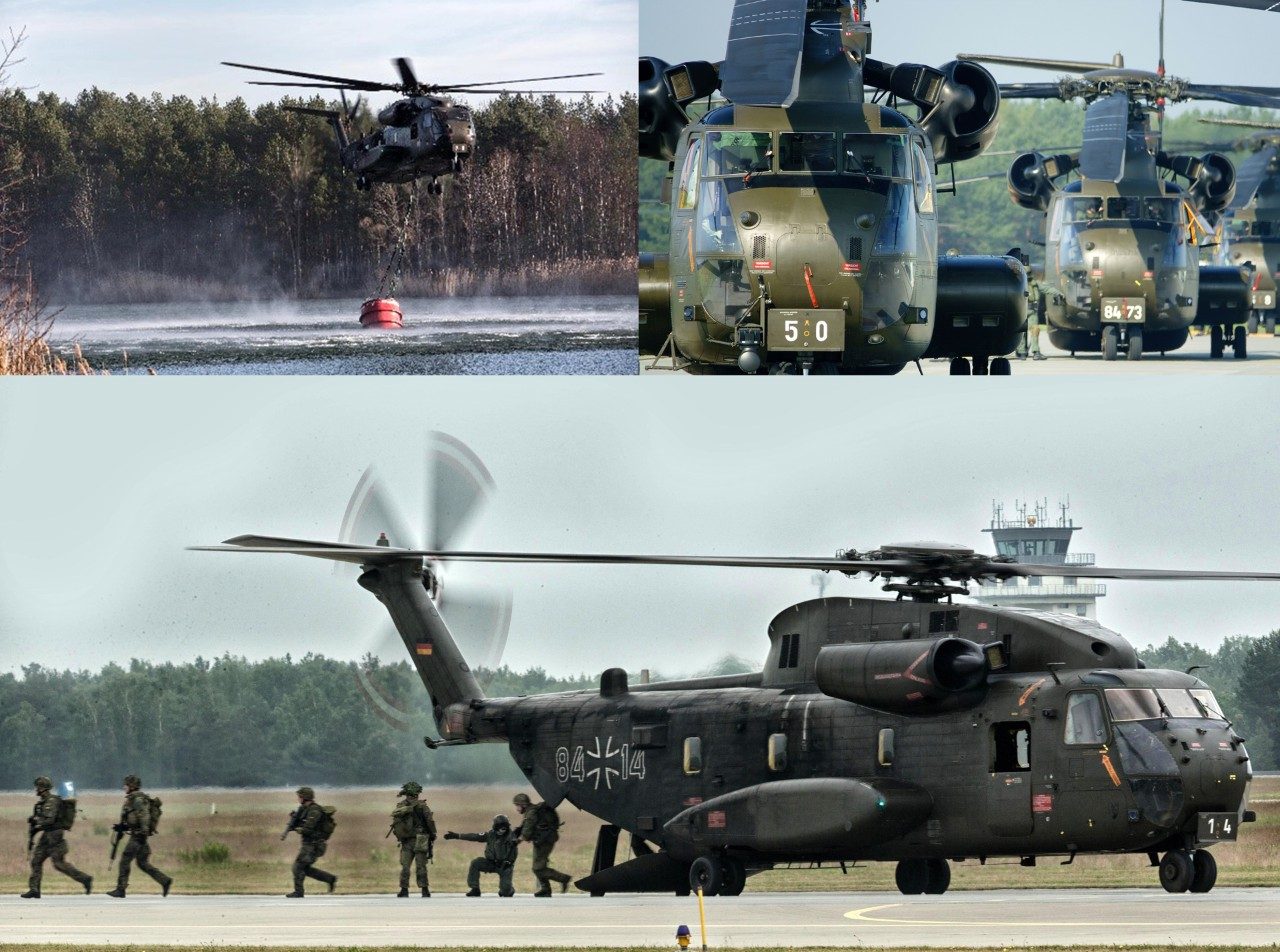 Germany’s 70 CH-53G helicopters provide airlift capabilities including troop and cargo transport, personnel recovery operations, and humanitarian, medevac, aerial firefighting, and disaster relief missions.
