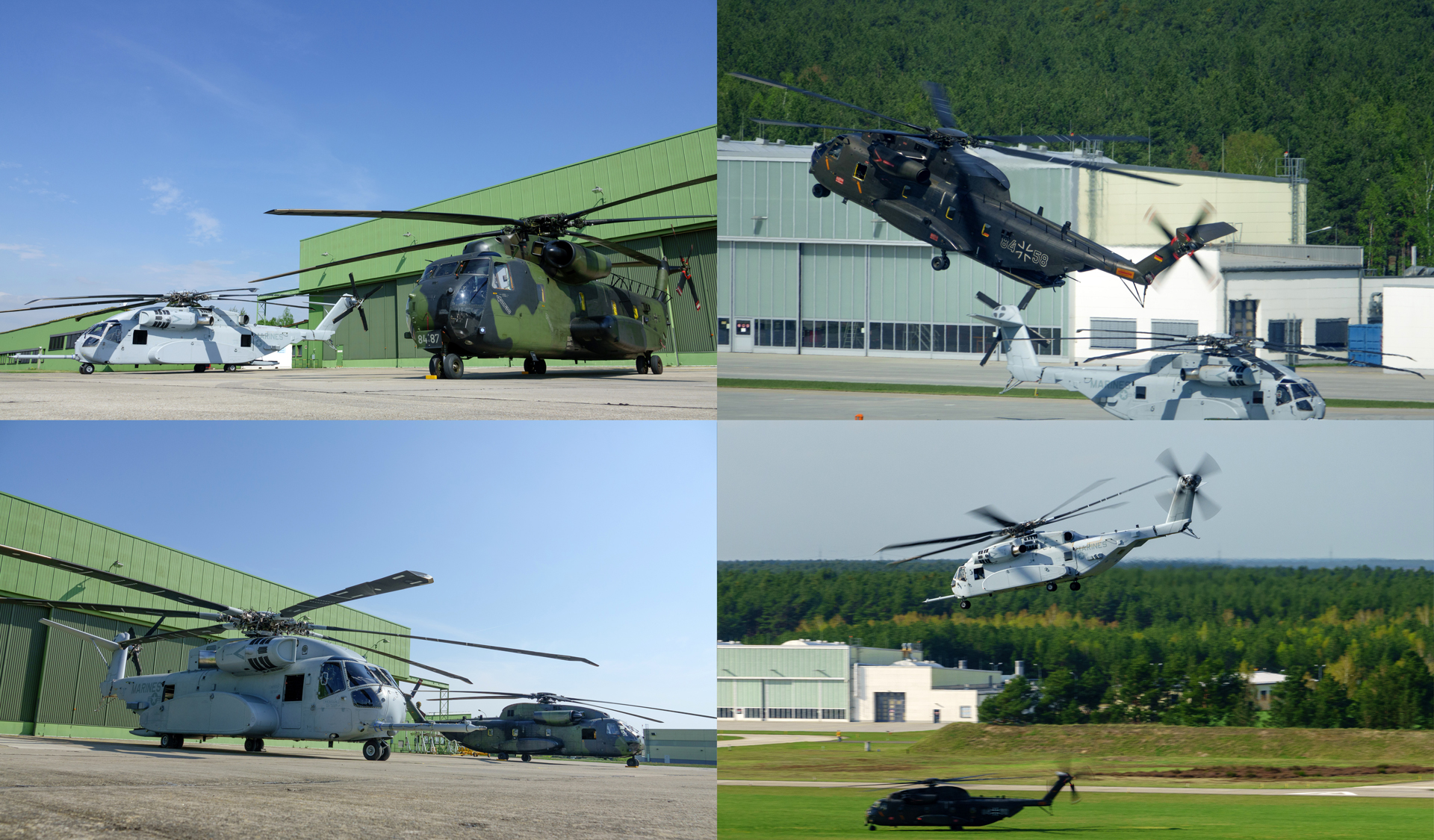 Sikorsky CH-53G and CH-53K operating side-by-side at Holzdorf Airbase in Germany.
