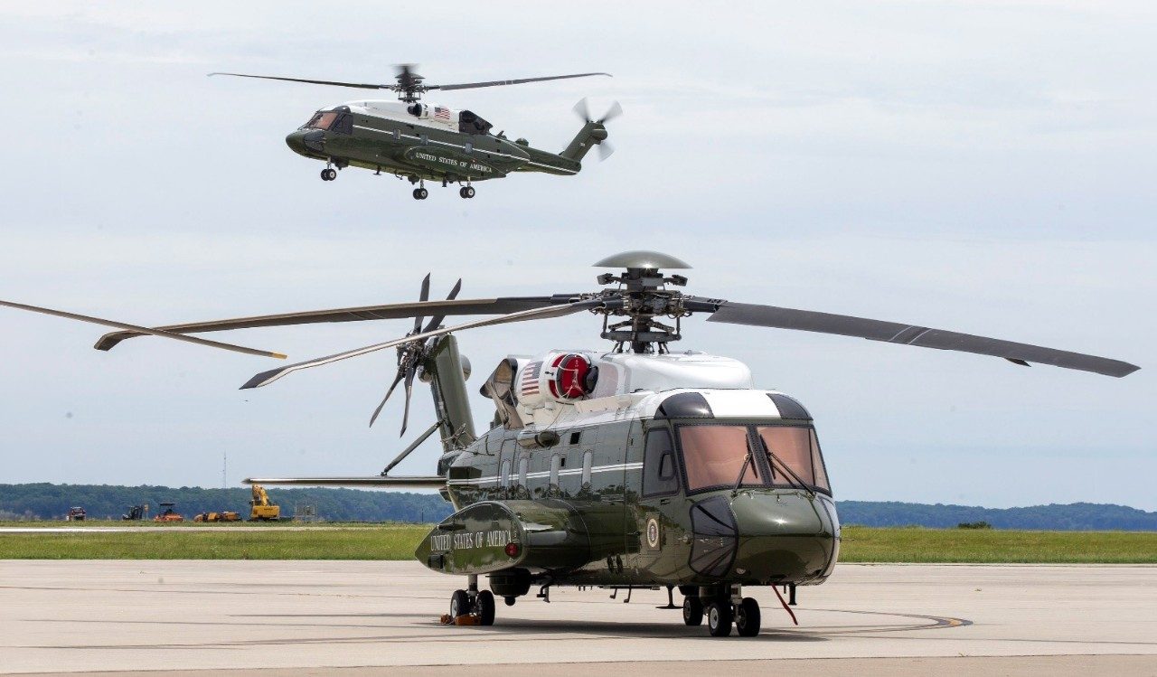 U.S. Marine Corps VH-92A conduct a fly by during the Marine Helicopter Squadron One (HMX-1) 75th Anniversary Reunion on Marine Corps Base Quantico, Virginia, June 3, 2022. Photo courtesy U.S. Marine Corps.