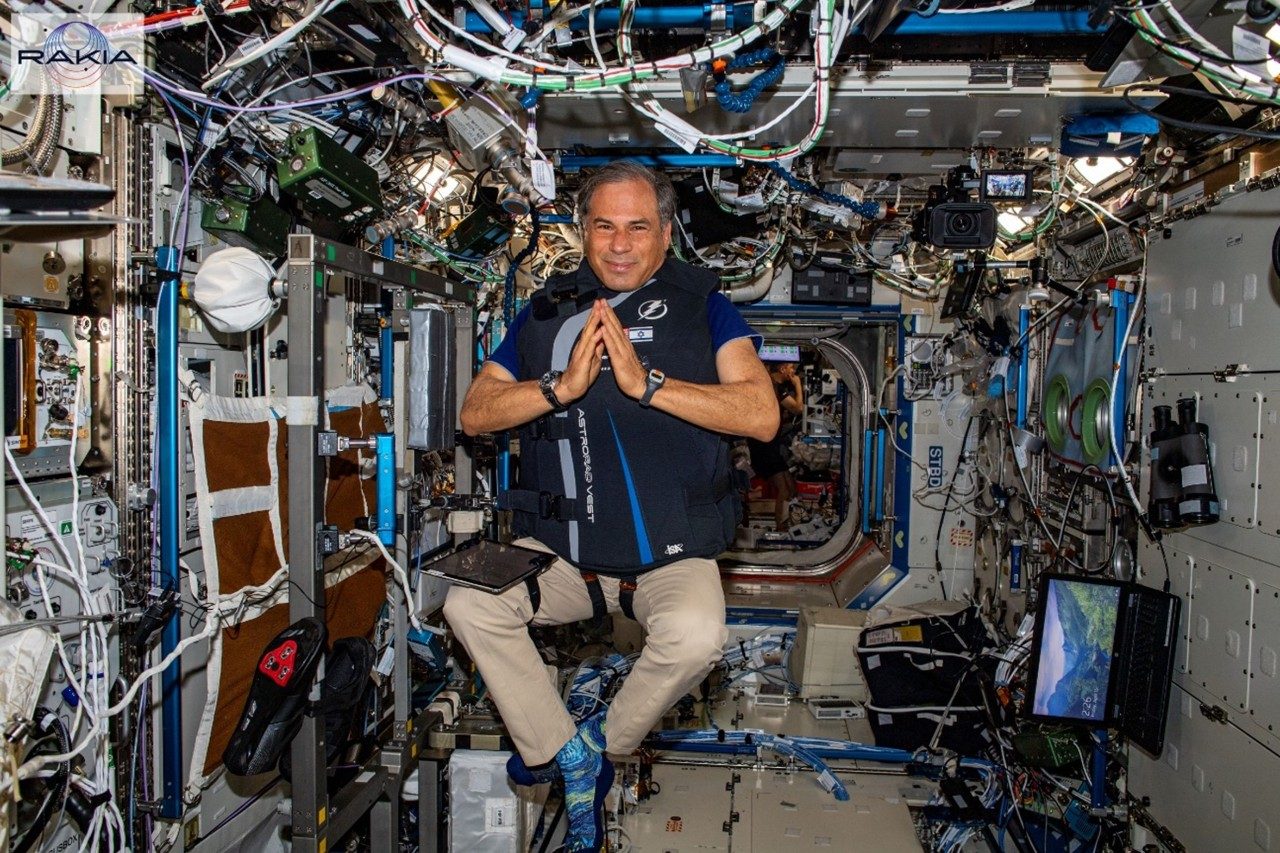 Eytan Stibbe on the International Space Station (ISS) wearing the AstroRad vest