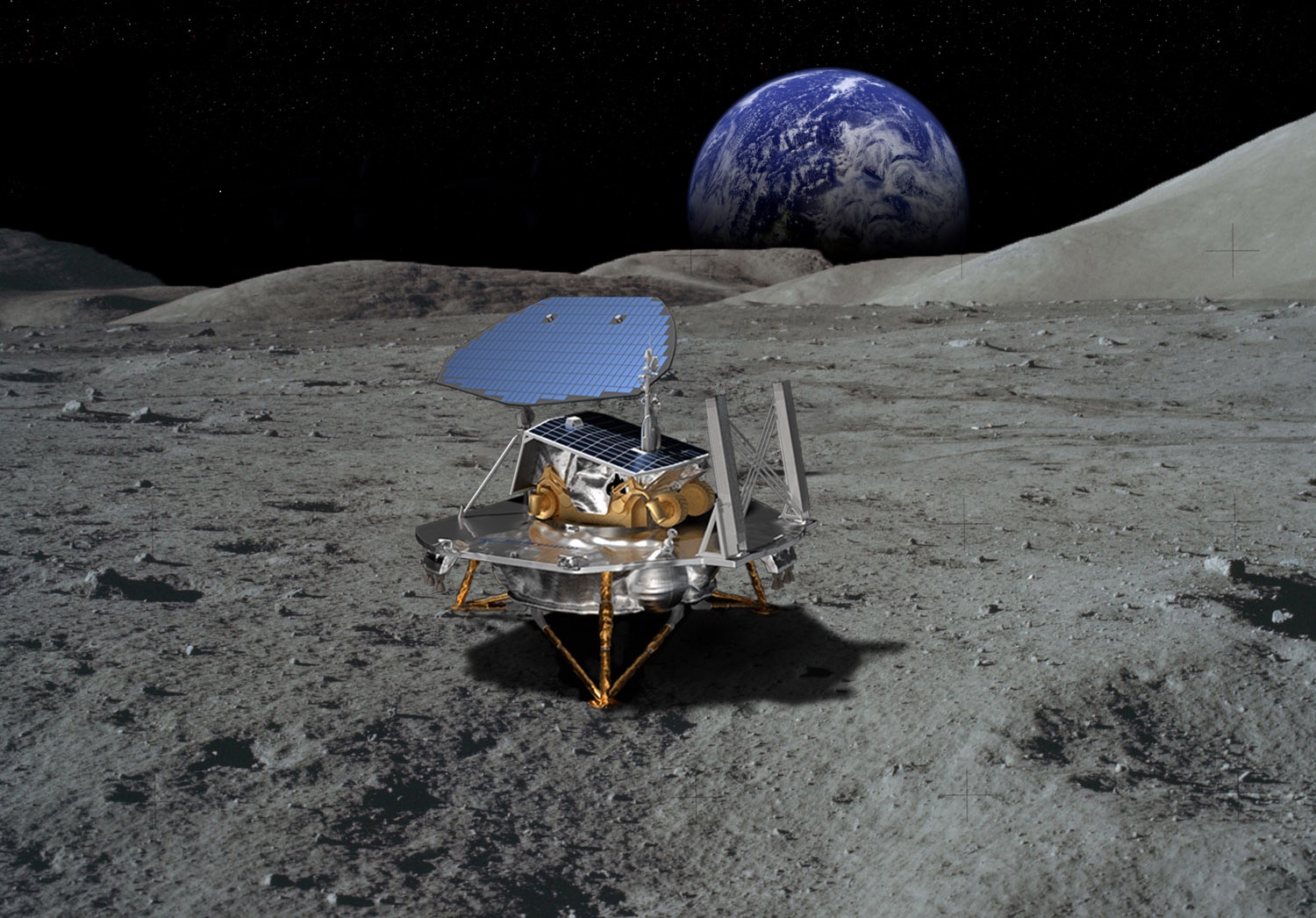 Render of McCandless Lunar Lander on the surface of the Moon