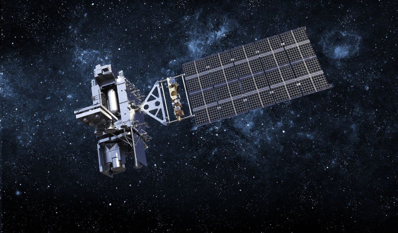 3D render of GOES-T in low Earth orbit, monitoring the weather and climate of Earth