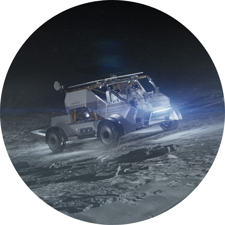 LMV/ LTV lunar terrain vehicle concept on the surface of the moon