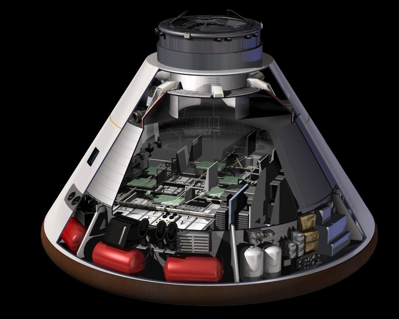 Cutaway image of Orion showing internal systems and technologies