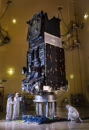 SBIRS GEO-6 Missile Warning Satellite undergoes acoustic testing.