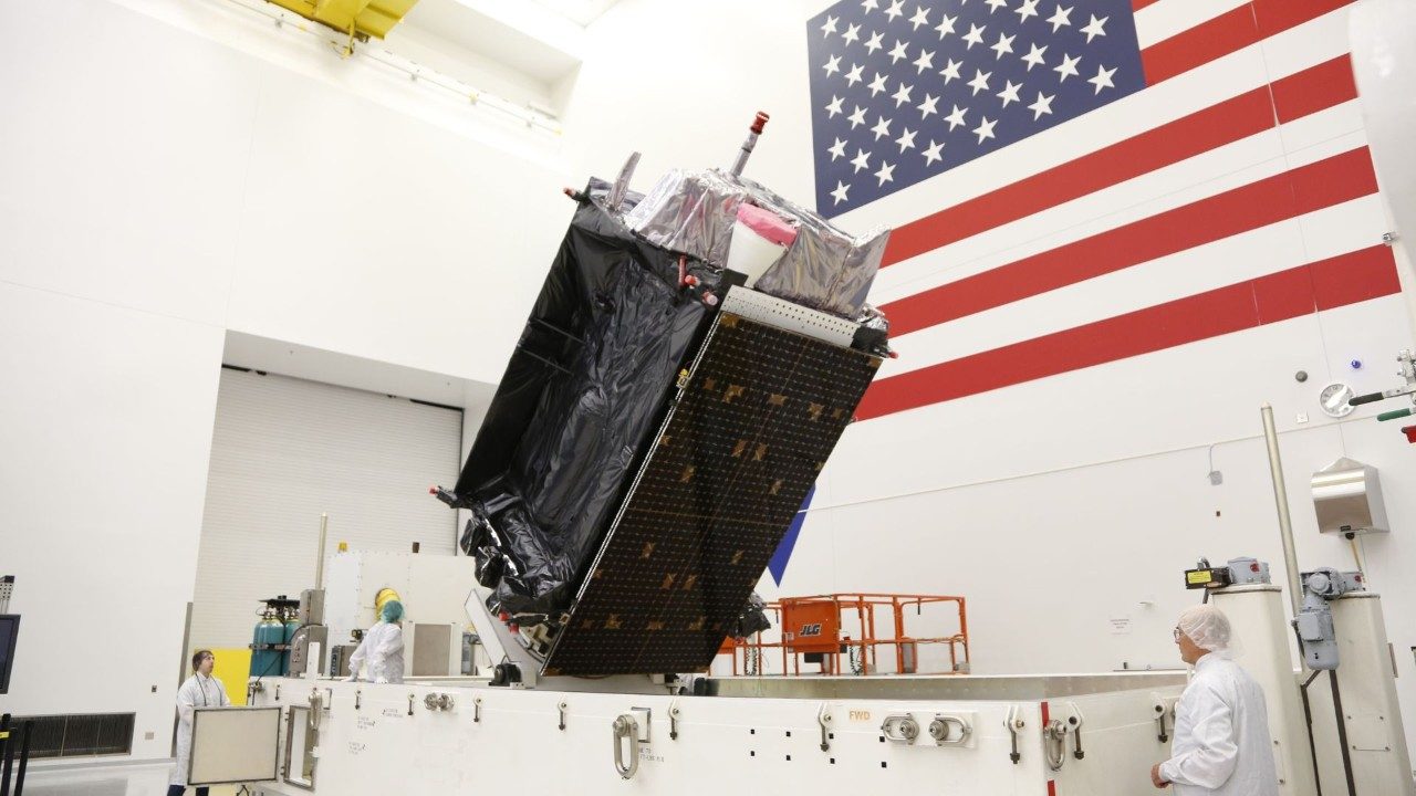 GPS III SV08 satellite in clean room